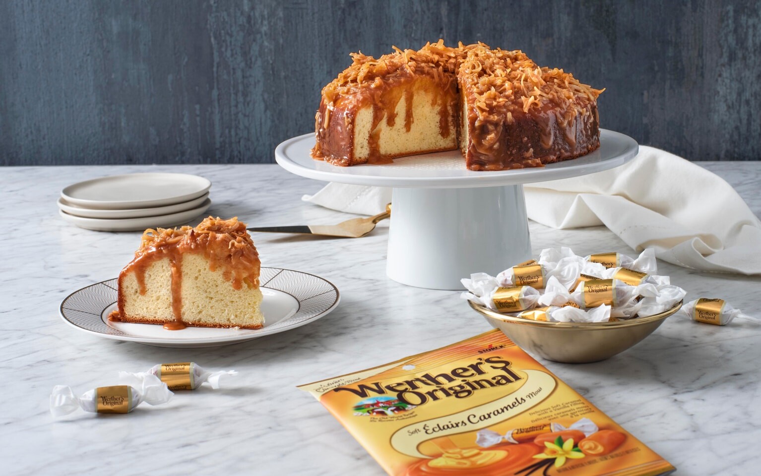 Pastel de vainilla, coco y caramelo con Werther’s Original